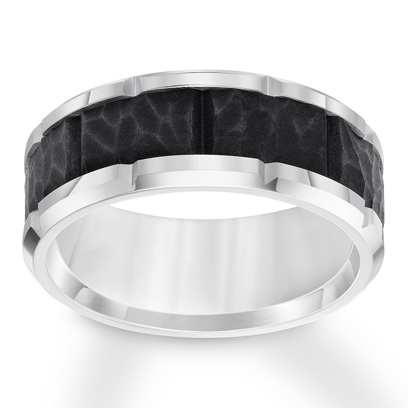 9mm Wedding Band Black & White Tungsten Carbide