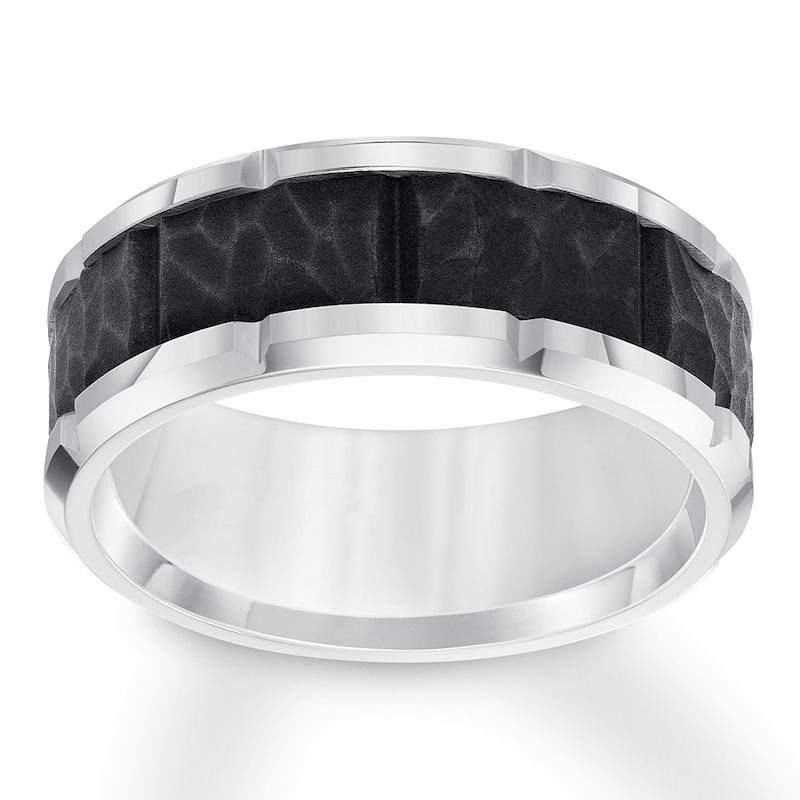9mm Wedding Band Black & White Tungsten Carbide