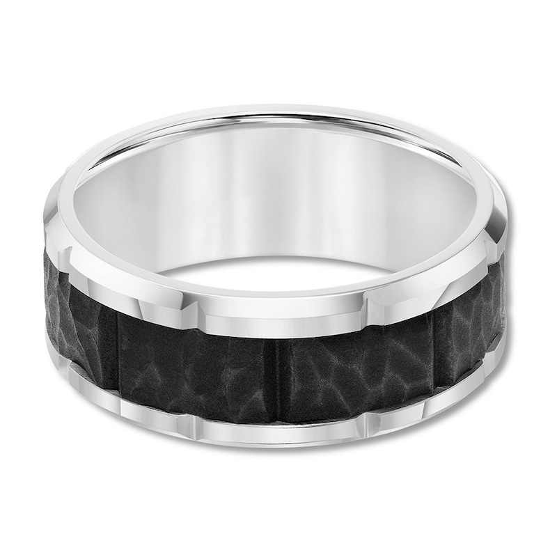 9mm Wedding Band Black & White Tungsten Carbide