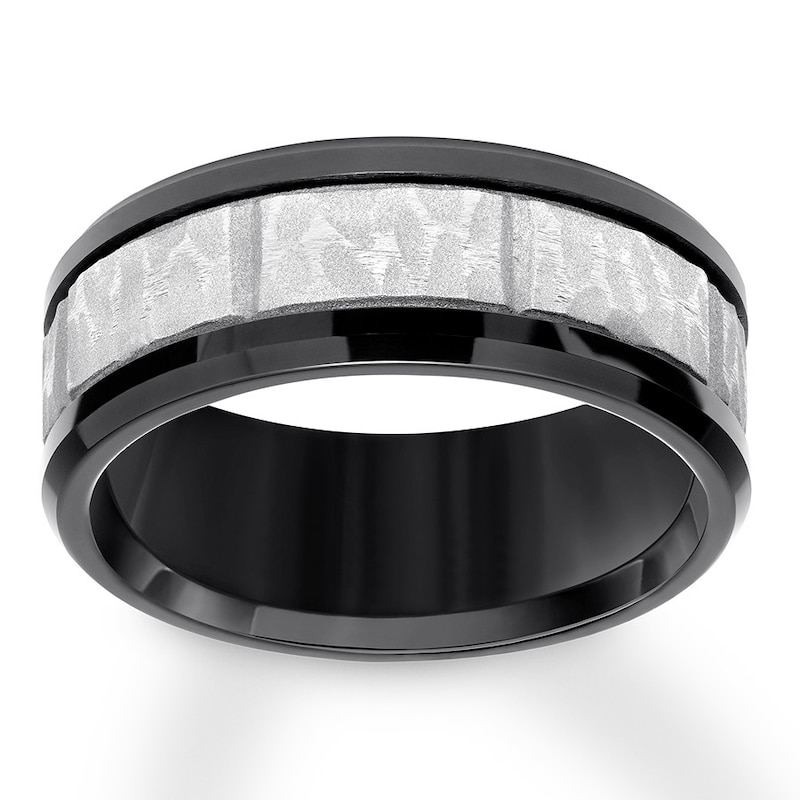 9mm Wedding Band Black & Gray Tungsten Carbide