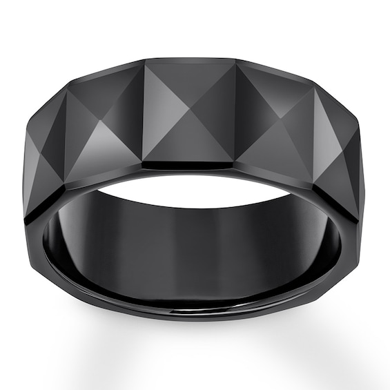 Now + Forever 9mm Faceted Wedding Band Black Tungsten Carbide