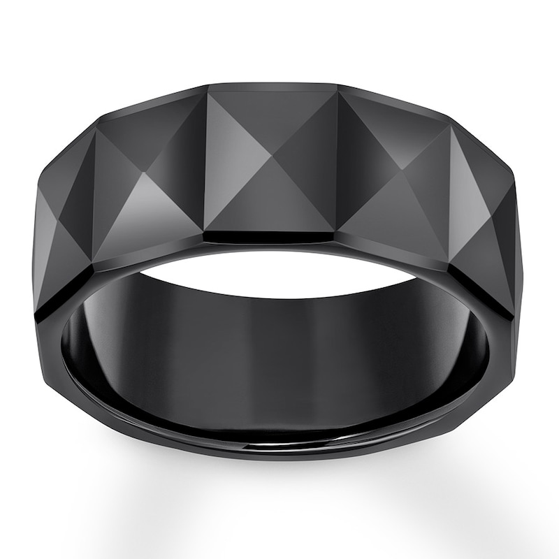 Main Image 1 of Now + Forever 9mm Faceted Wedding Band Black Tungsten Carbide