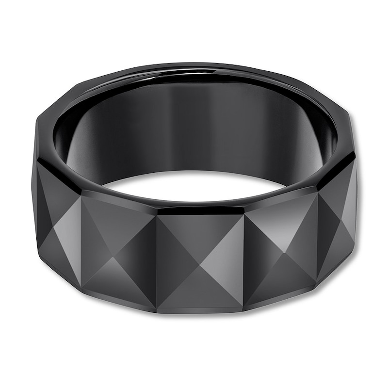 9mm Faceted Wedding Band Black Tungsten Carbide