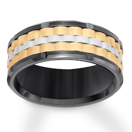 Now + Forever 9mm Wedding Band Black, Yellow & White Tungsten Carbide