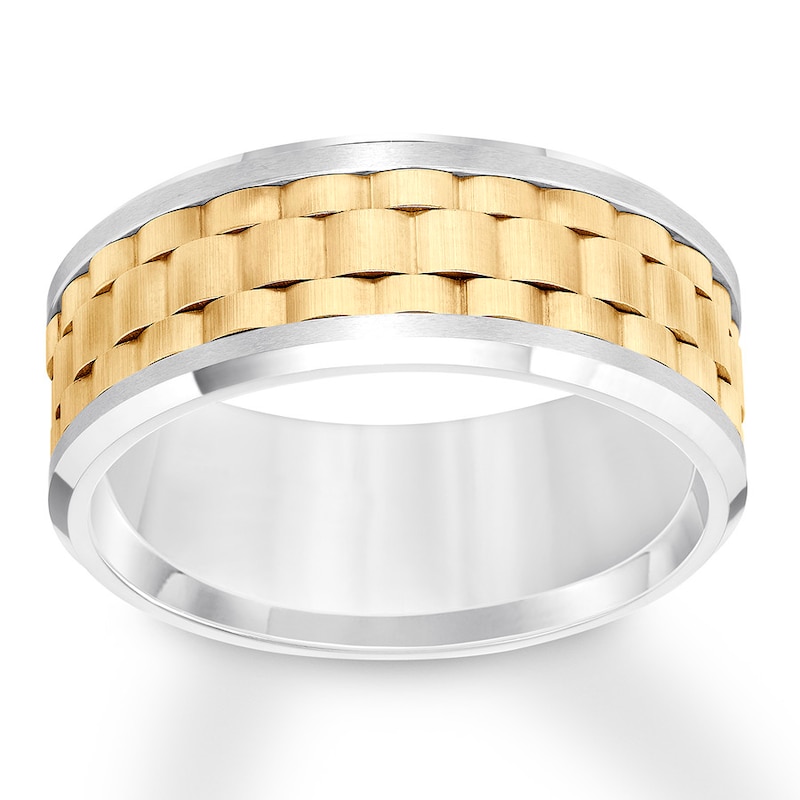 Main Image 1 of Now + Forever 9mm Wedding Band White & Yellow Tungsten Carbide