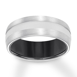 Now + Forever 8mm Wedding Band White Tungsten Carbide & Black Ceramic