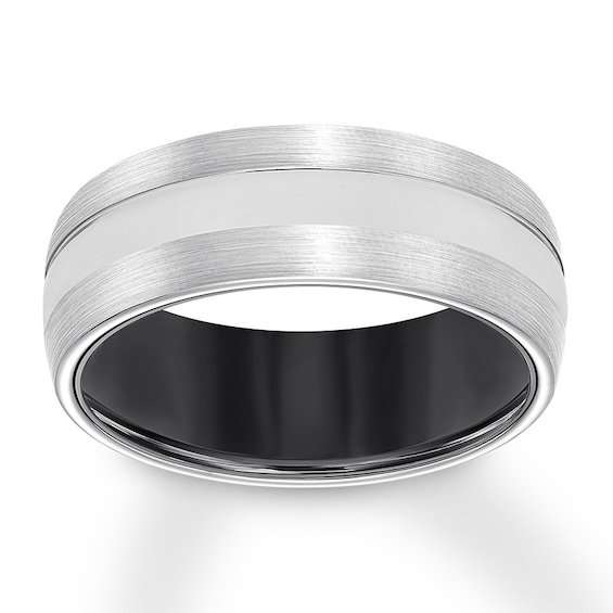 Now + Forever 8mm Wedding Band White Tungsten Carbide & Black Ceramic