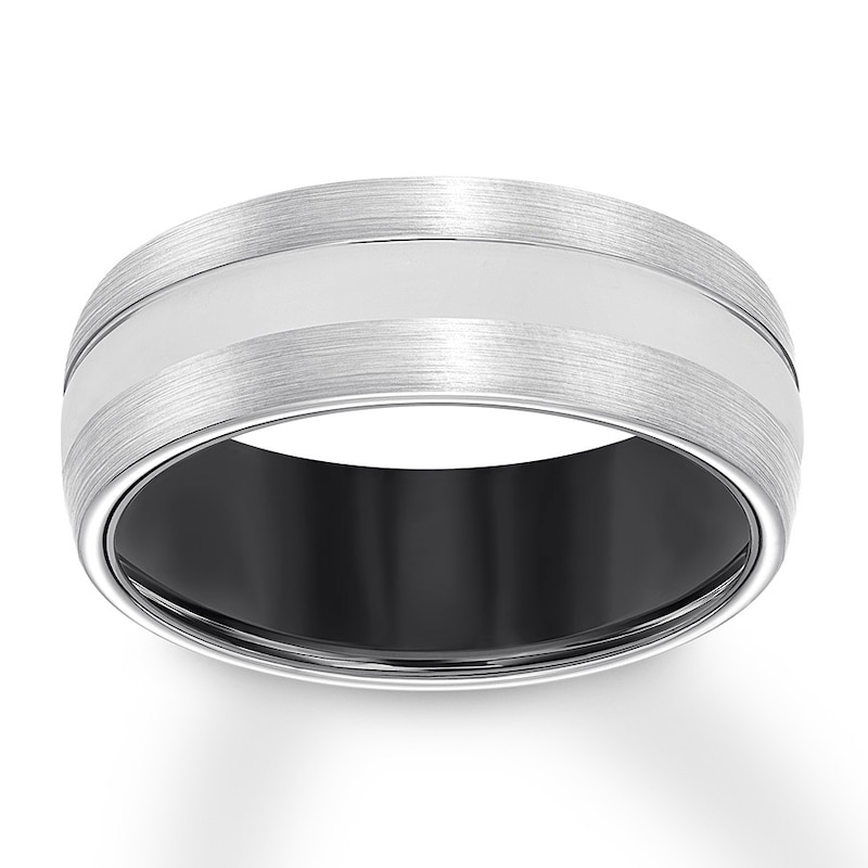 8mm Wedding Band White Tungsten Carbide & Black Ceramic