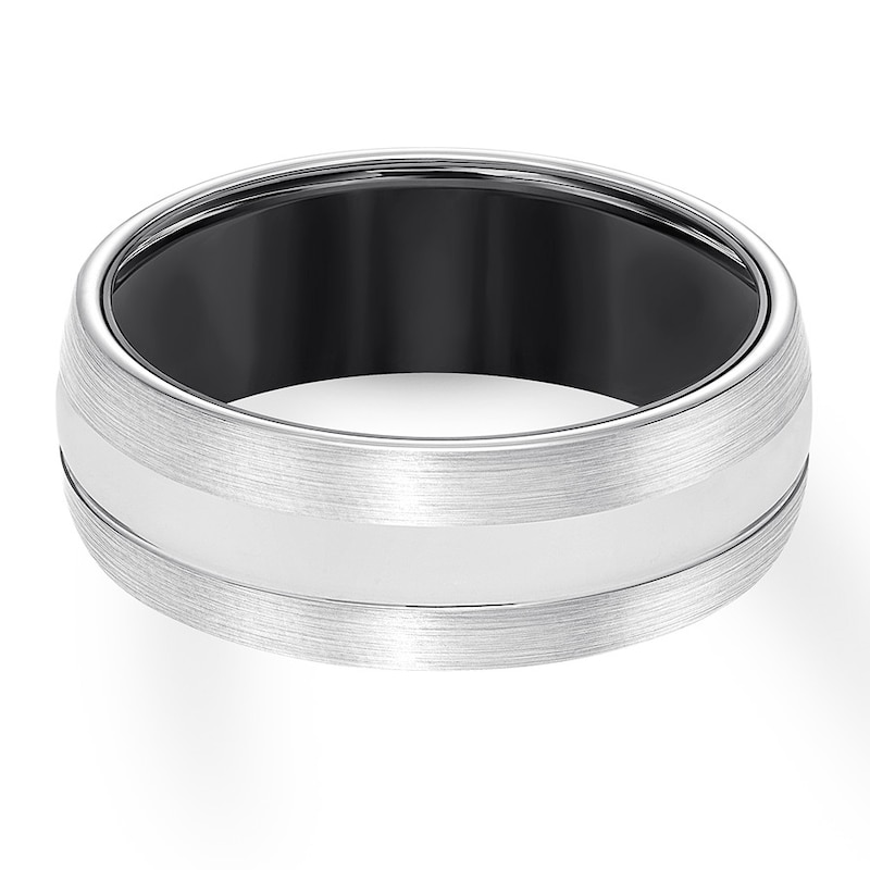 8mm Wedding Band White Tungsten Carbide & Black Ceramic