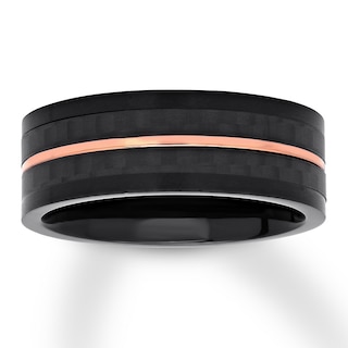 Now + Forever Men's Carbon Fiber Wedding Band Black & Rose Ion-Plated Stainless Steel 8mm
