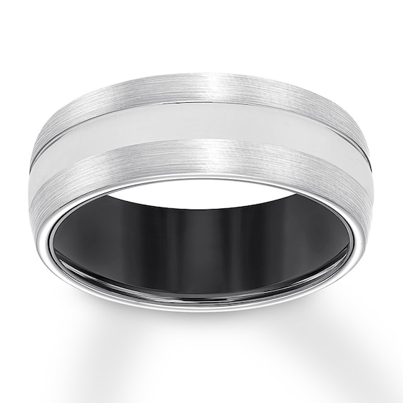 Black Ion Plated Edge Anniversary Tungsten Carbide Ring TS2182 Flat High Polish Top Men/'s 8mm Wedding Band