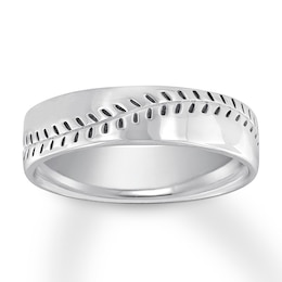 Now + Forever Baseball Wedding Band 10K White Gold 6mm