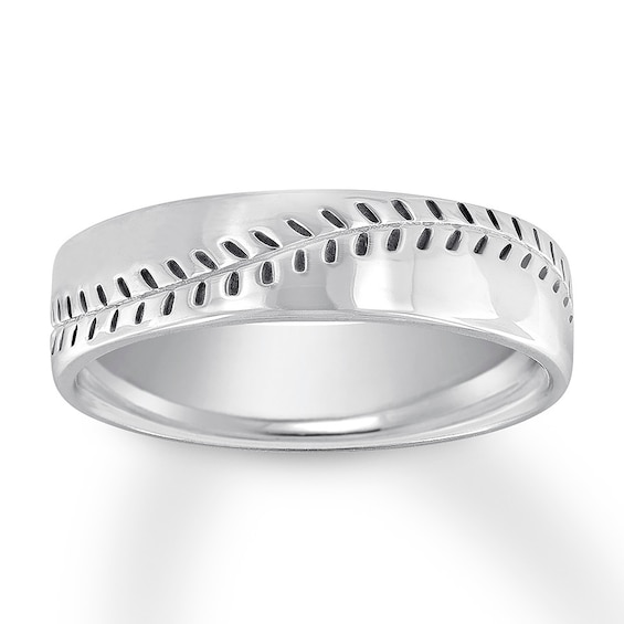 Now + Forever Baseball Wedding Band 10K White Gold 6mm