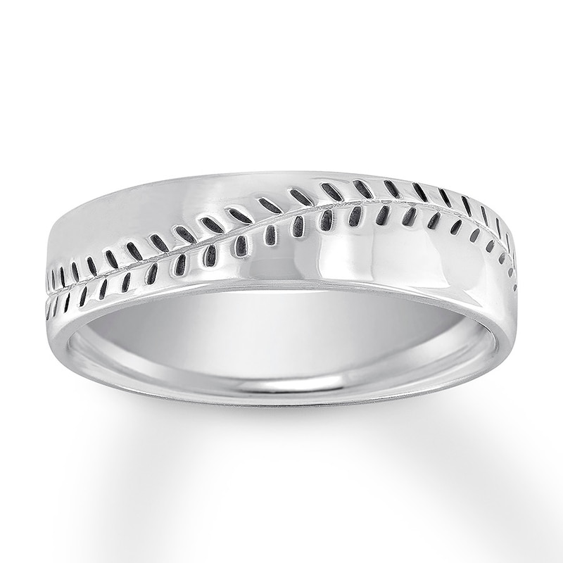 Main Image 1 of Now + Forever Baseball Wedding Band 10K White Gold 6mm