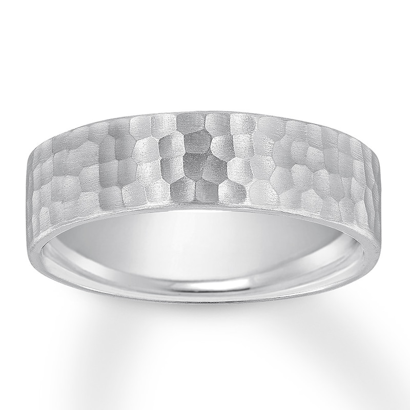 Main Image 1 of Now + Forever Hammered Wedding Band 10K White Gold 6mm
