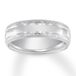 Now + Forever Engraved Wedding Band 14K White Gold 6mm