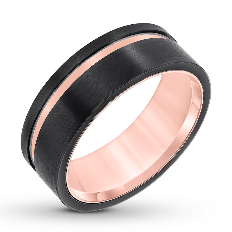 Main Image 2 of Men's Wedding Band Black & Rose Tungsten Carbide 8mm - Size 10