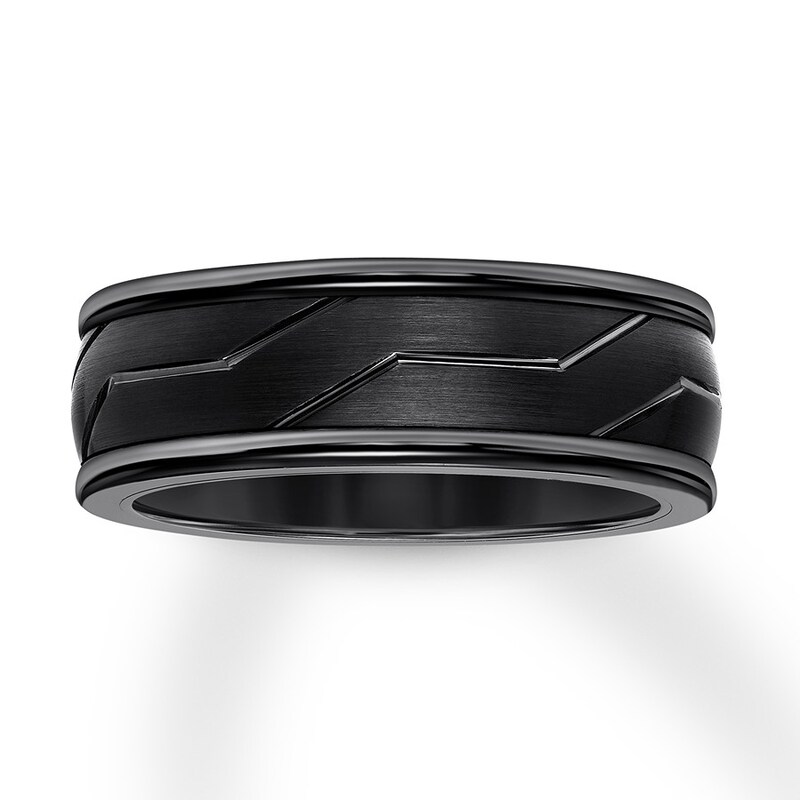 Men's Wedding Band Black Tungsten Carbide 8mm