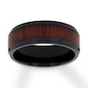 Thumbnail Image 1 of Now + Forever Men's Wood Design Wedding Band Black Ion-Plated Stainless Steel
