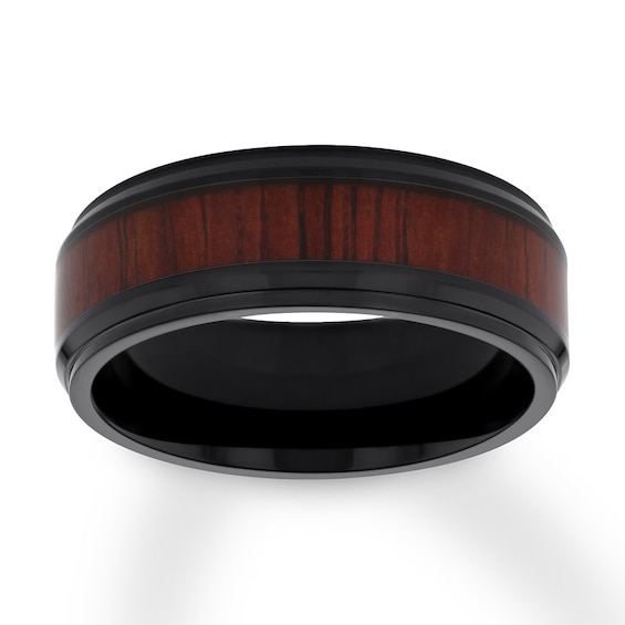 Now + Forever Men's Wood Design Wedding Band Black Ion-Plated Stainless Steel