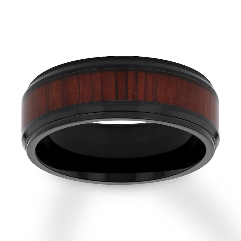 Main Image 1 of Now + Forever Men's Wood Design Wedding Band Black Ion-Plated Stainless Steel
