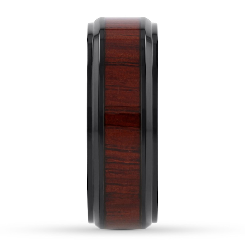 Main Image 3 of Now + Forever Men's Wood Design Wedding Band Black Ion-Plated Stainless Steel