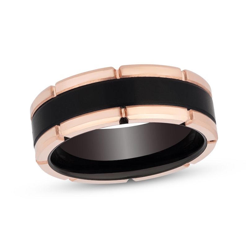 Main Image 1 of 8mm Wedding Band Black & Rose Tungsten Carbide Size 10