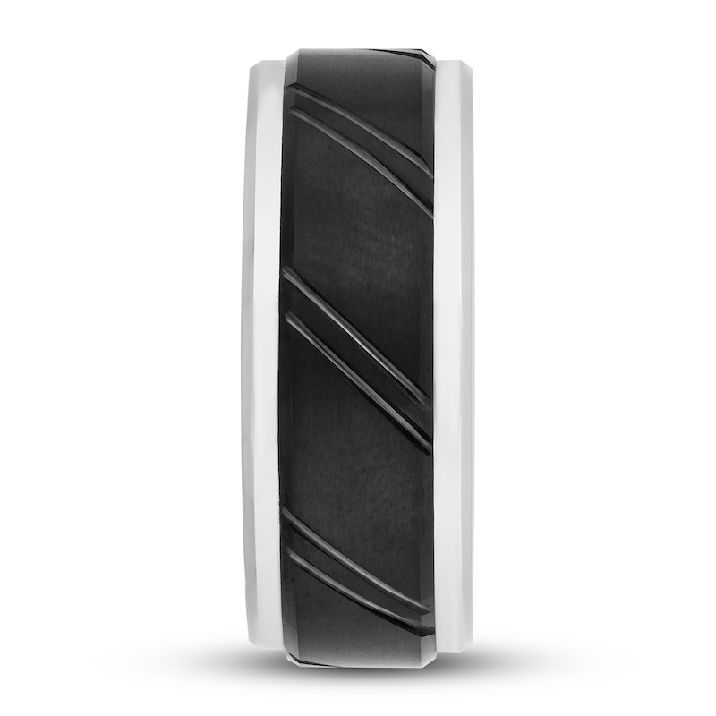 9mm Wedding Band Black & White Tungsten Carbide