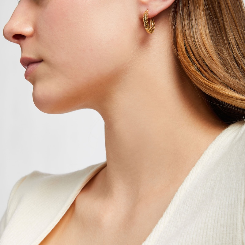 Italian Brilliance Diamond-Cut Hoop Earrings 14K Yellow Gold