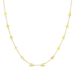 Heart Station Cable Chain Necklace 10K Yellow Gold 18”