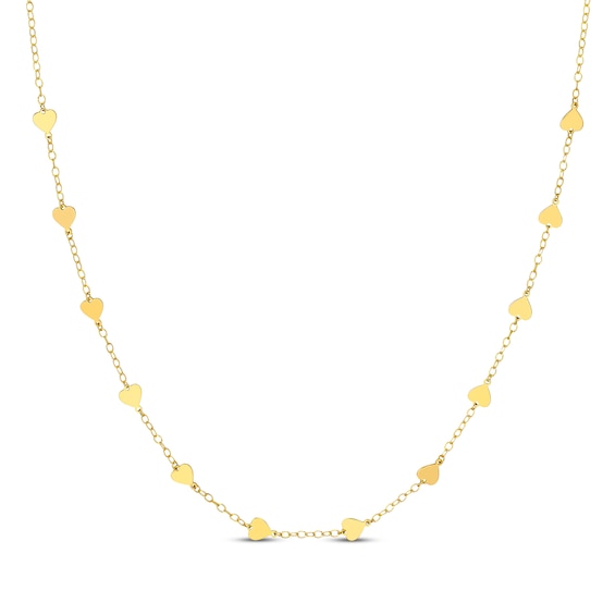 Heart Station Cable Chain Necklace 10K Yellow Gold 18”