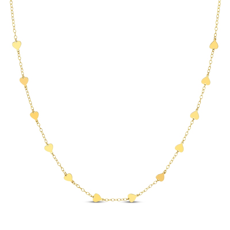 Main Image 1 of Heart Station Cable Chain Necklace 10K Yellow Gold 18”