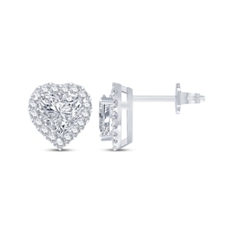 Heart-Shaped & Round-Cut White Lab-Created Sapphire Heart Stud Earrings Sterling Silver