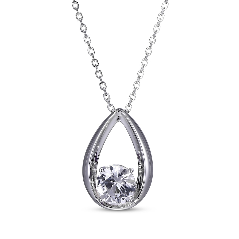 Main Image 2 of Round-Cut White Lab-Created Sapphire Necklace & Stud Earrings Gift Set Sterling Silver 18"