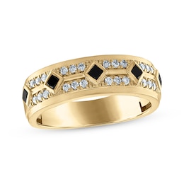 Now + Forever Men’s Square Cut Black & Round-Cut White Diamond Wedding Band 5/8 ct tw 10K Yellow Gold