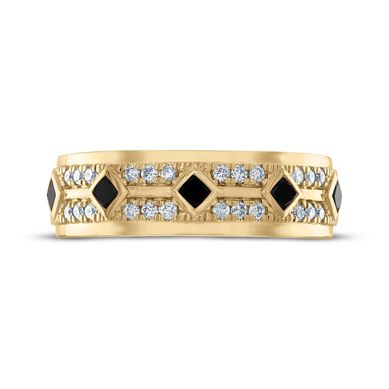 Main Image 3 of Now + Forever Men’s Square Cut Black & Round-Cut White Diamond Wedding Band 5/8 ct tw 10K Yellow Gold