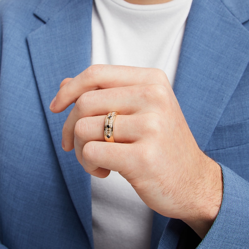 Main Image 4 of Now + Forever Men’s Square Cut Black & Round-Cut White Diamond Wedding Band 5/8 ct tw 10K Yellow Gold