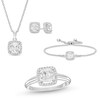 Thumbnail Image 0 of Cushion & Round-Cut White Lab-Created Sapphire Gift Set Sterling Silver - Size 7