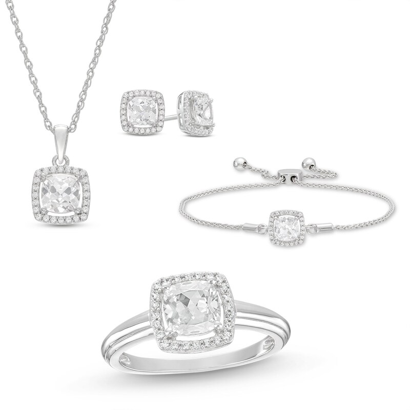 Cushion & Round-Cut White Lab-Created Sapphire Gift Set Sterling Silver
