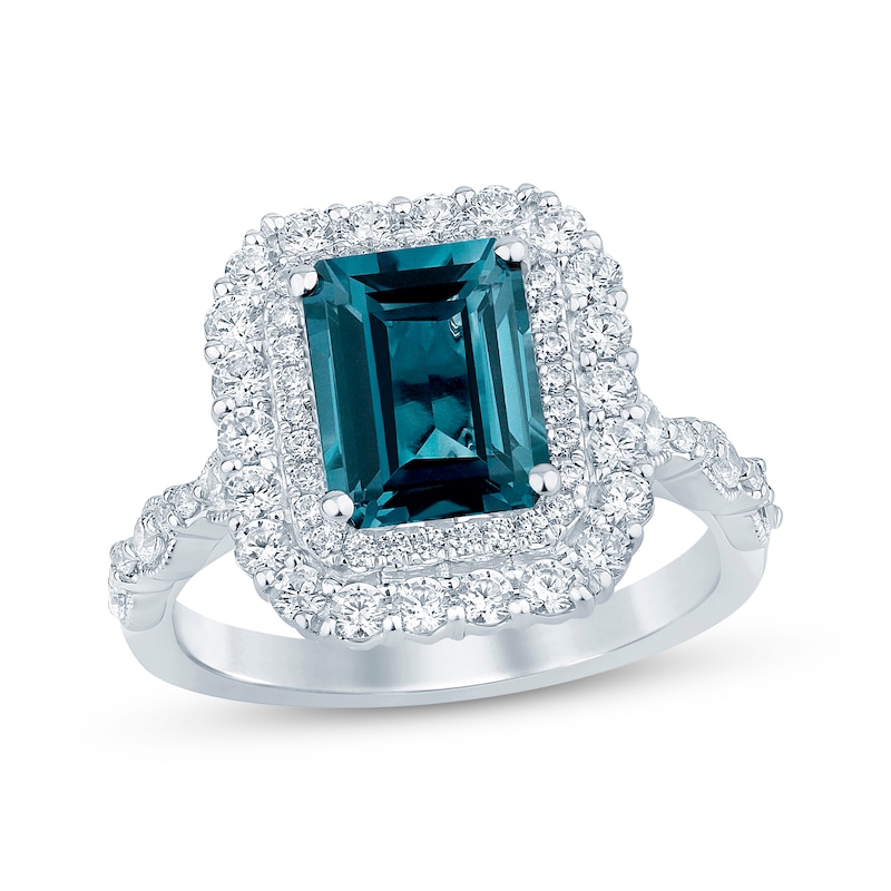 Emerald-Cut London Blue Topaz & Round-Cut Diamond Engagement Ring 7/8 ct tw 14K White Gold