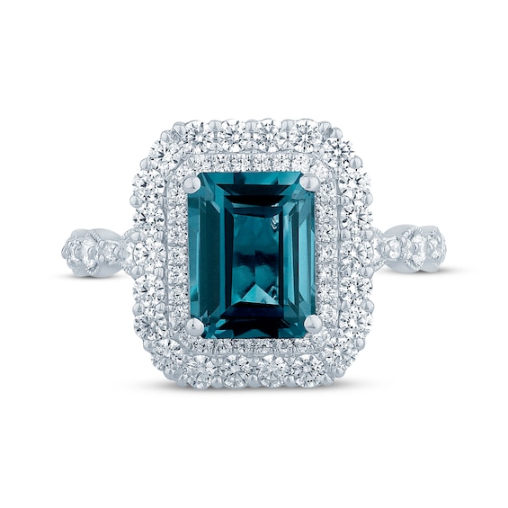 Thumbnail Image 3 of Emerald-Cut London Blue Topaz & Diamond Engagement Ring 7/8 ct tw 14K White Gold