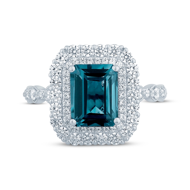 Emerald-Cut London Blue Topaz & Round-Cut Diamond Engagement Ring 7/8 ct tw 14K White Gold