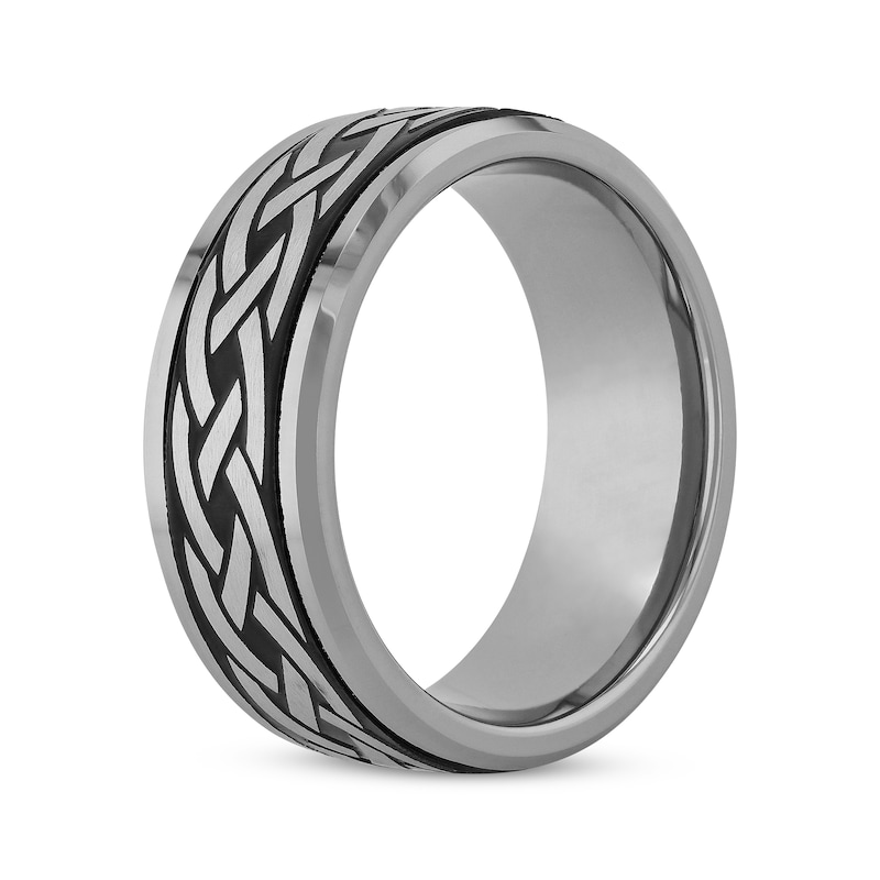 Men's Celtic Knot Wedding Band Tungsten & Black Ion Plate