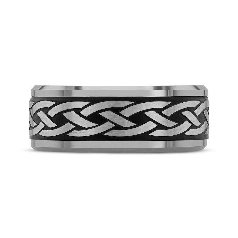 Men's Celtic Knot Wedding Band Tungsten & Black Ion Plate