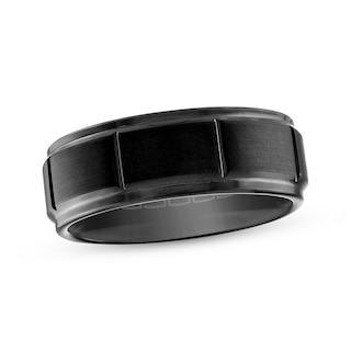 Now + Forever Men's Brushed Rectangle Wedding Band Black Ion-Plated Tungsten Carbide 8mm