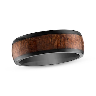Now + Forever Men's Wedding Band Black Ion-Plated Tungsten Carbide & Wood Inlay