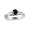 Thumbnail Image 1 of Now + Forever Round-Cut Black & White Diamond Three-Stone Halo Engagement Ring 1 ct tw 14K White Gold