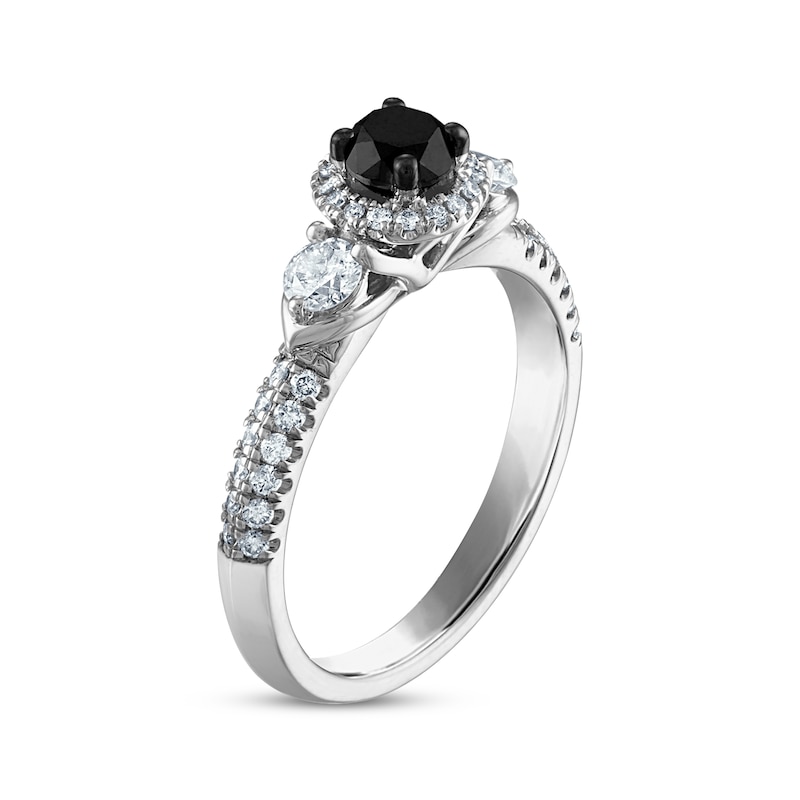 Main Image 2 of Now + Forever Round-Cut Black & White Diamond Three-Stone Halo Engagement Ring 1 ct tw 14K White Gold