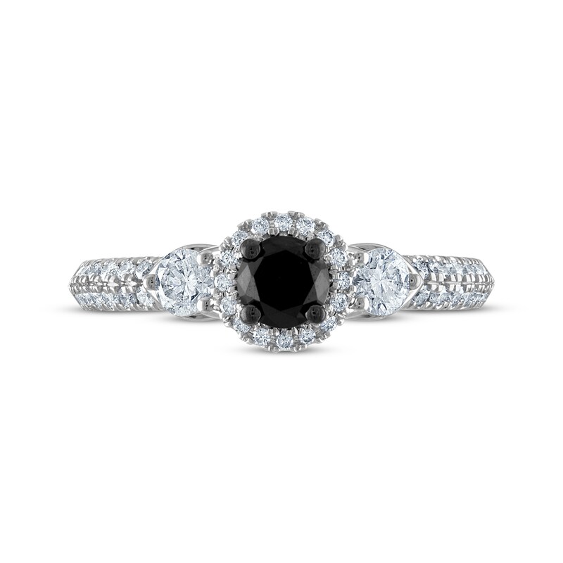 Main Image 3 of Now + Forever Round-Cut Black & White Diamond Three-Stone Halo Engagement Ring 1 ct tw 14K White Gold
