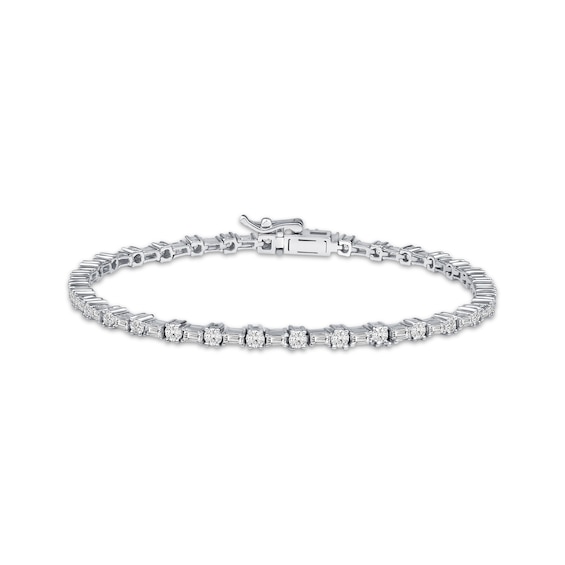 KAY Lab-Grown Diamonds Baguette & Round-Cut Bracelet 3 ct tw 14K White Gold 7.25"